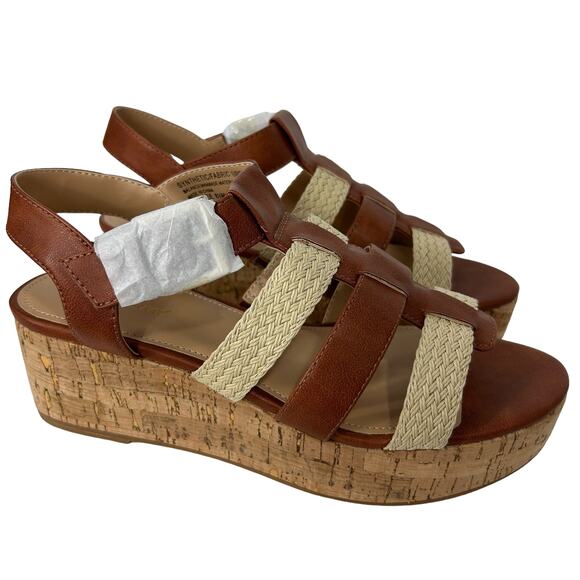 Viiolet and Red Women's Capree Woven Braid Wedge Platform Sandals Cognac 8.5 - Picture 3 of 7
